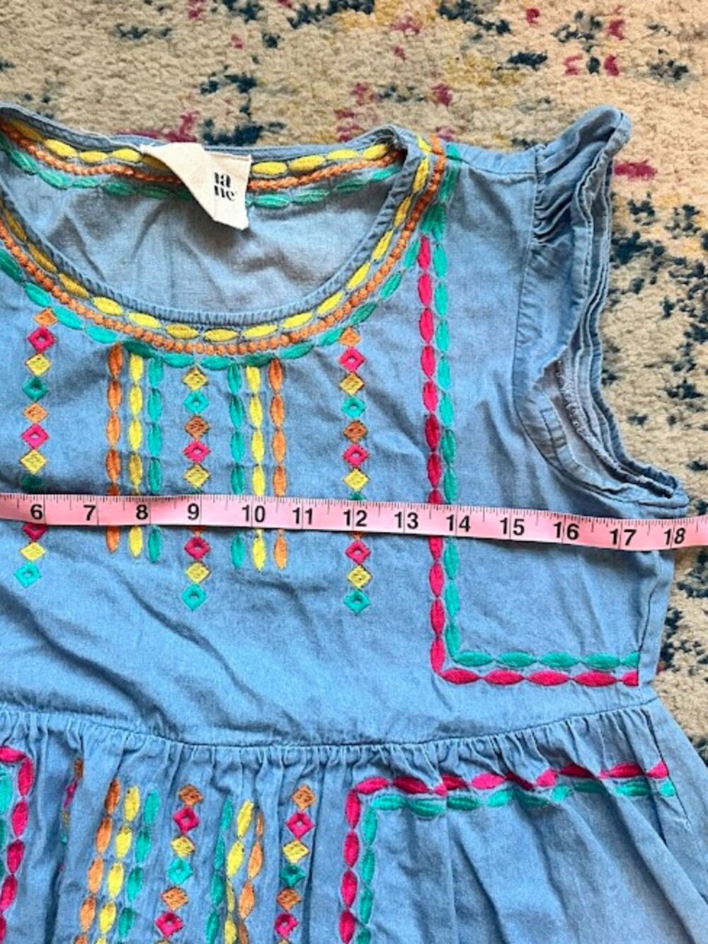Savanna Jane Colorful Embroidered Chambray Boho Babydoll Dress - S - Picture 4 of 8
